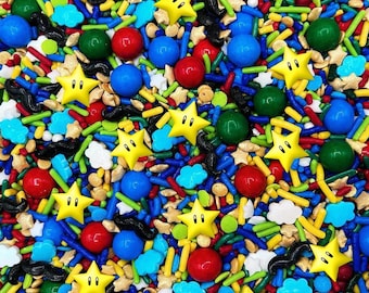 Video Game - Candy Sprinkles: w/ Wafer Star Cutouts, for Cakes, Cupcakes, Party Favors, Decorations