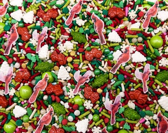 Country Christmas - Edible Candy Shapes Holiday Cardinal Sprinkle Mix for Cakes, Cupcakes, Cookies, Baby, Wedding, Party Favors, Decorations