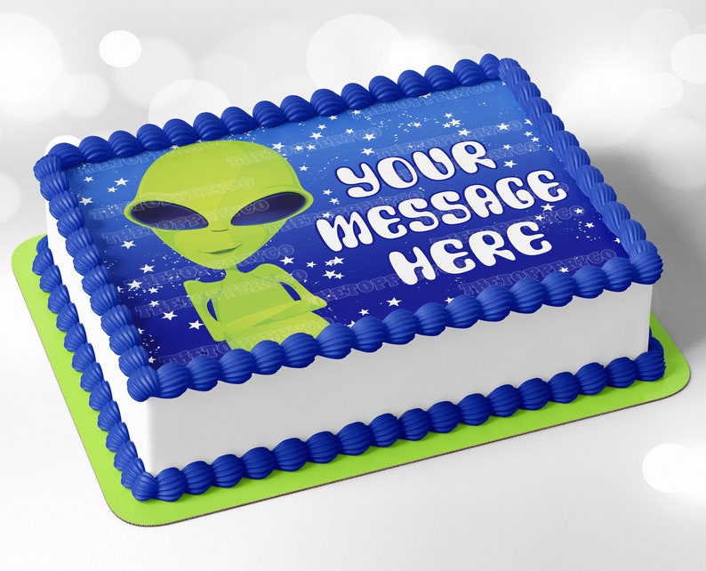 Green Alien - Edible ICING Toppers, Round, Rectangle, Cake Wrap, Cookie ...