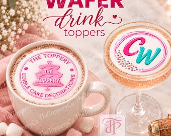 WAFER Drink Toppers (w/ Your Photo), Cocktail Wine Topper, Precut 2" Circles, Edible Cut Outs