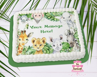 Safari Animals Cake Topper - Edible Rectangle Icing Image Sugar Sheet Birthday Baby Wedding Cake Decoration Party Favor