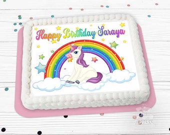 Rainbow Unicorn Cake Topper Edible Icing Rectangle Image Sugar Sheet  Birthday Baby Wedding Cake Decoration Party Favor