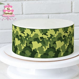 Military Camo - Edible Round Cake Wrap Strips (4&quot; Tall) - Icing Image Birthday Baby Shower Wedding Decoration Camouflage Pattern