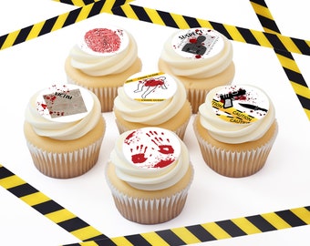 Crime Scene - Precut Edible Icing Toppers for Cupcakes, Cookies, Cake, Murder Mystery, Birthday, Retirement, CSI, Icing Image, Party Favor