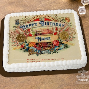 Cigar Box Cake Topper - Edible Rectangle, Icing Image Sugar Sheet, Birthday, Baby, Wedding, Cake Decoration, Party Favor