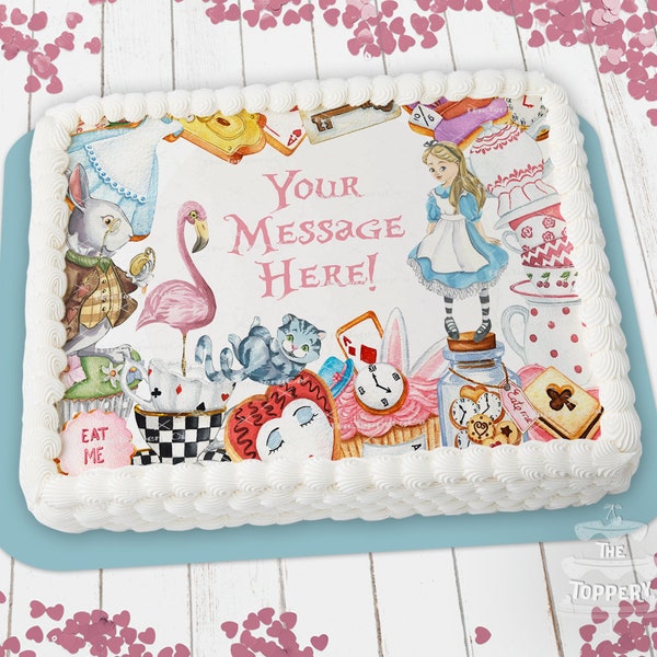 Wonderland Cake Topper - Edible Rectangle, Icing Image Sugar Sheet, One-derland Birthday, Baby, Wedding, Alice Tea Party, Decoration