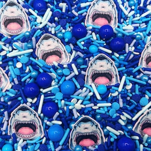 JAWS-ome Sharks - Edible Candy Sprinkle Mix (w/ wafer shark heads) for Cakes, Cupcakes, Cookies, Wedding, Birthday, Decor