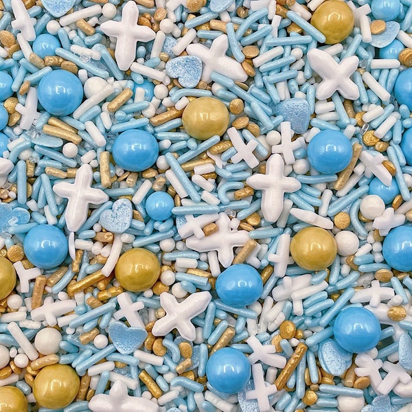 Blue Holy Cross - Edible Candy Shapes Sprinkle Mix for Cakes, Cupcakes, Cookies, Communion, Wedding, Baptism, Party Favor, Decorating