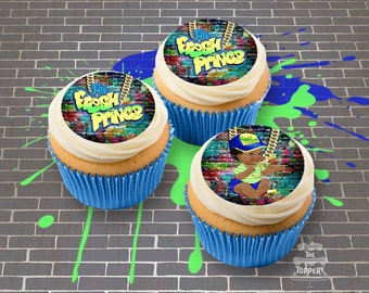 Fresh Baby Prince - Precut Edible Icing Toppers for Cupcakes, Cookies, Cake Pops, 1st Birthday, Baby Shower, Sugar Image, Hip Hop, Retro 8
