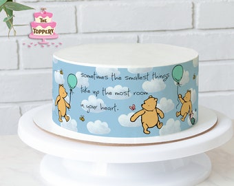 Classic Winnie The Pooh Bear - Edible Round Cake Wrap Strips (4" Tall) - Icing Image Birthday Decoration Baby Shower Clouds Balloons Vintage