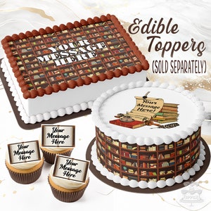 Library Books - Edible ICING Toppers, Round, Rectangle, Cake Wrap, Cookie, Cupcake, Chocolate, Strawberry, Macaron, Birthday, Decoration