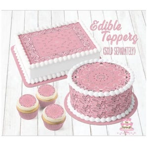 Pink Bandana - Edible Topper - Round, Rectangle, Cake Wrap, Cookie, Cupcake, Country Western, 1st Rodeo, Girl, Baby Shower, Birthday Decor