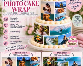 Custom Edible Cake Wrap Strips, Add Your Own Photos, 4 Inch Tall, Collage Decoration