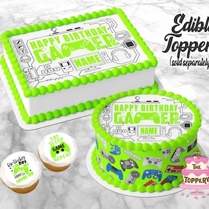 Video Gamer - Edible ICING Toppers, Round, Rectangle, Cake Wraps, Small Dessert Toppers