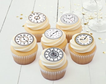 Clock Faces - Edible ICING Toppers | Precut | Cupcake | Cookie | Cake Pop | Watch Maker | Birthday | Icing Image | New Years | Party Favors