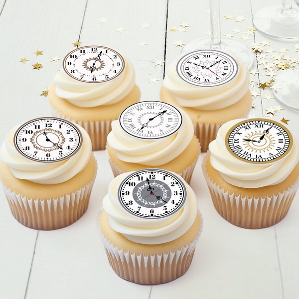 Clock Faces - Edible ICING Toppers | Precut | Cupcake | Cookie | Cake Pop | Watch Maker | Birthday | Icing Image | New Years | Party Favors