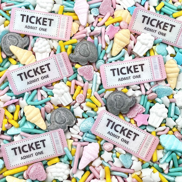 Elephant Circus Carnival - Edible Candy Sprinkle Mix (w/ wafer tickets) for Cakes, Cupcakes, Cookies, Baby, Birthday, Party Favors