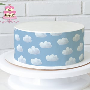 Clouds - Edible Round Cake Wrap Strips (4&quot; Tall) - Icing Image Birthday Decoration Toy Room Sky Baby Shower