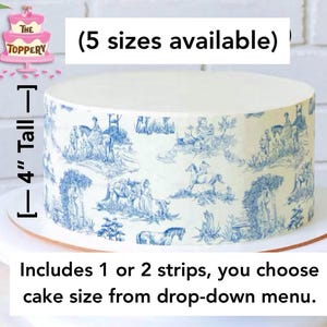 Blue French Toile 4" Tall Cake Wrap Strips – Edible Icing Image