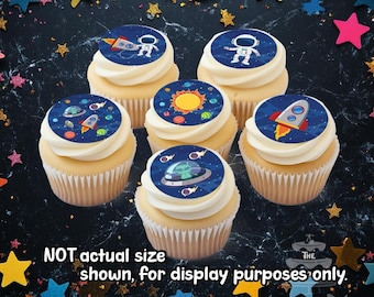 Outer Space Edible Dessert Toppers - Astronaut, Galaxy Planets, Birthday, Stars (Precut)