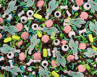 Zombie Attack: Candy Sprinkle Mix (w/ wafer images) for Cakes, Cupcakes, Cookies, Wedding, Birthday, Party Favors, Halloween, Edible Shapes