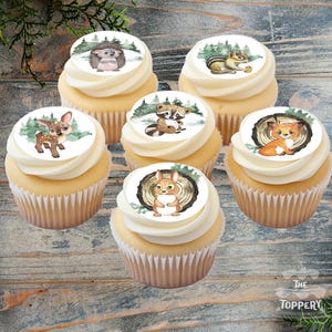 Woodland Animals - Precut Edible Icing Toppers for Cupcakes, Cookies, Cakepops, Macarons, Birthday, Baby, Wedding, Sugar Image, Party Favors