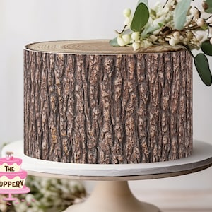 Wood Tree Bark - Edible Round Cake Wrap Strips (4&quot; Tall) - Icing Image Birthday Baby Shower Wedding Wooden Stump Decoration