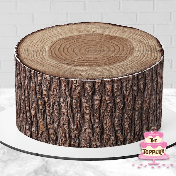 Wood Stump Natural Tree Bark -  Edible Round Cake Topper, Cake Wraps or Full Set - Icing Image Birthday Decor (Choose From Drop-Down Menu)