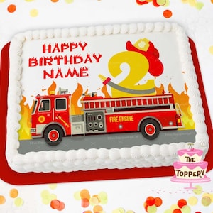 Fire Truck Birthday Edible Cake Topper – Personalized Name & Age