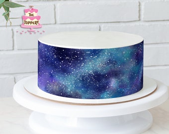 Galaxy - Edible Cake Wrap Strips (4" Tall) - ICING Image Decoration Birthday Outer Space Night Sky Party Baby Shower Gender Reveal Stars