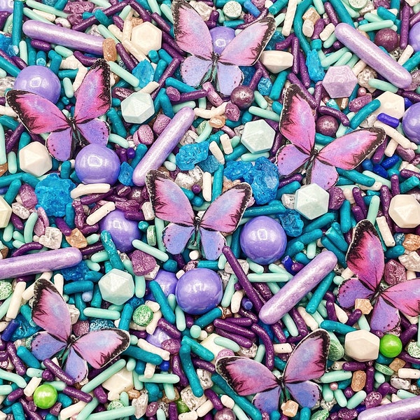 Butterfly Dreams - Edible Candy Sprinkle Mix (w/ wafer butterflies) for Cakes, Cupcakes, Cookies, Baby, Wedding, Birthday Party Decor