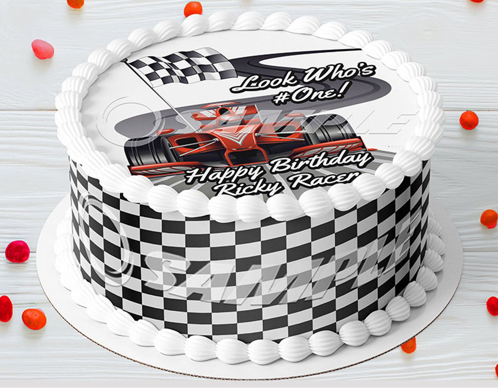 Race Car Checkered Flag Edible Cake Wraps Round Cake Topper Etsy