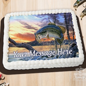 Fishing Cake Topper - Edible Rectangle, Icing Image Sugar Sheet, Birthday, Baby, Wedding, Cake Decoration, Party Favor
