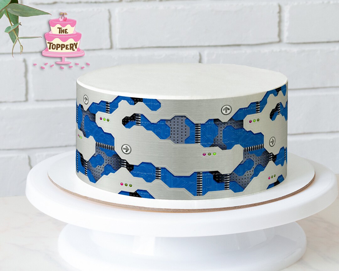 Computer Board Blue Edible Round Cake Wrap Strips 4 Tall Icing Image ...