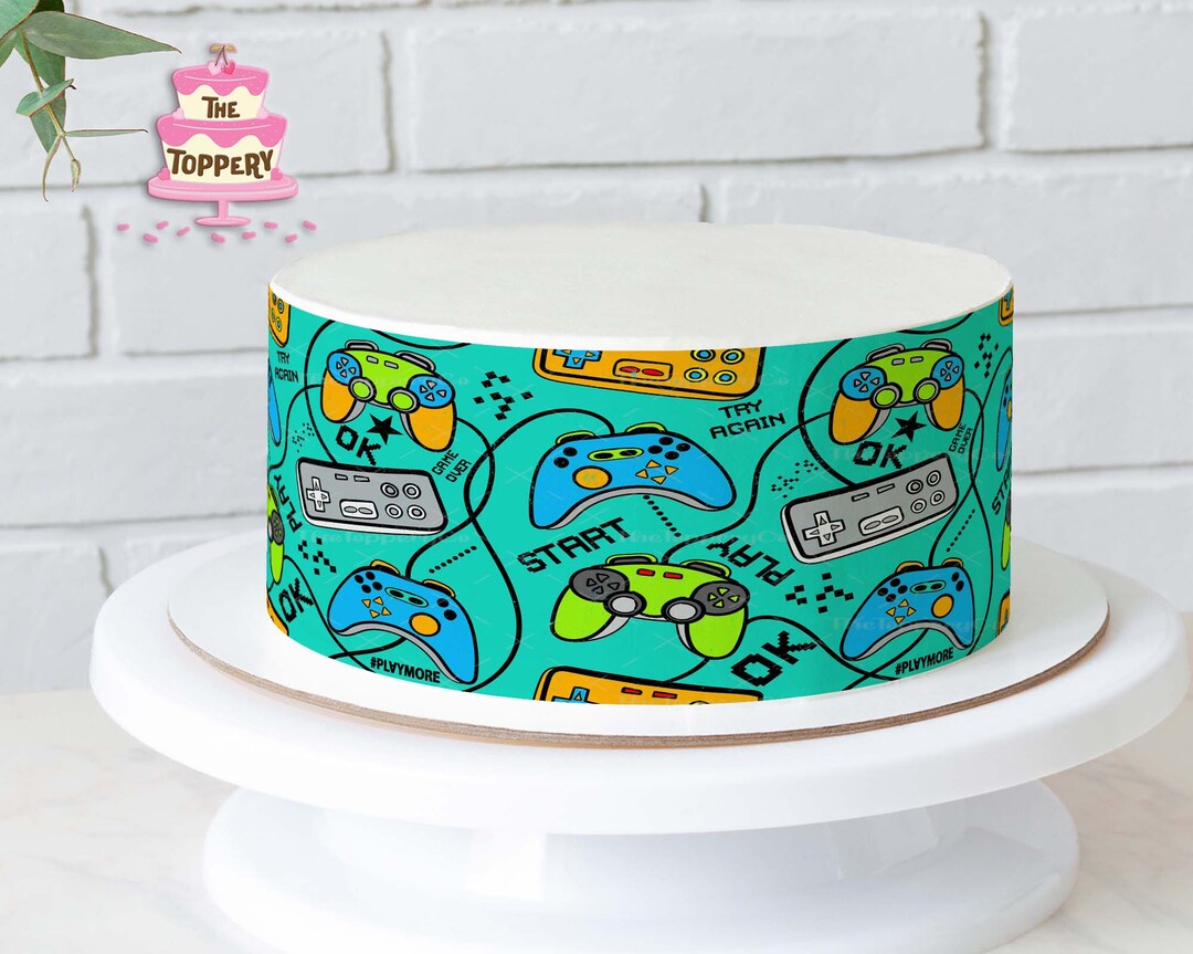 Video Game Controllers Edible Cake Wrap Strips 4 Tall Icing Image