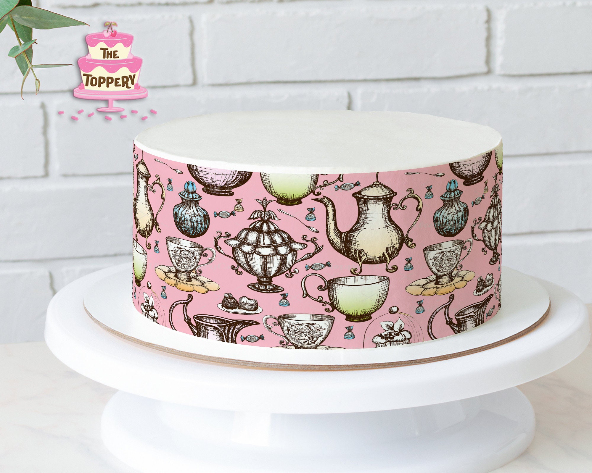 Round Truly Alice White Rabbit Tea Party Birthday Edible Cake