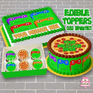 Green Ninjas - Edible Toppers, Round, Rectangle, Cake, Wraps, Cookie, Cupcake, Chocolate, Macaron, Dessert, Kids Birthday, Party Decoration