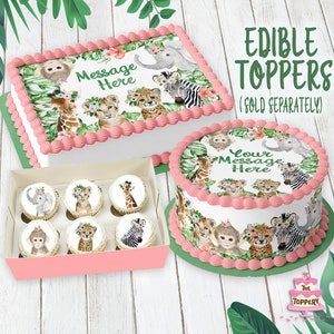 Safari Animals - Edible ICING Topper - Round, Rectangle, Cake Wrap, Cookie, Cupcake, Jungle Birthday, Baby Shower, Gender Reveal, Zoo Decor