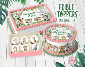 Safari Animals - Edible ICING Topper - Round, Rectangle, Cake Wrap, Cookie, Cupcake, Jungle Birthday, Baby Shower, Gender Reveal, Zoo Decor