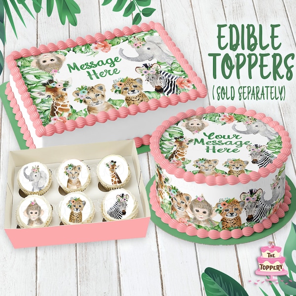 Safari Animals - Edible Topper - Round, Rectangle, Cake Wrap, Cookie, Cupcake, Jungle Birthday, Baby Shower, Gender Reveal, Zoo Decoration