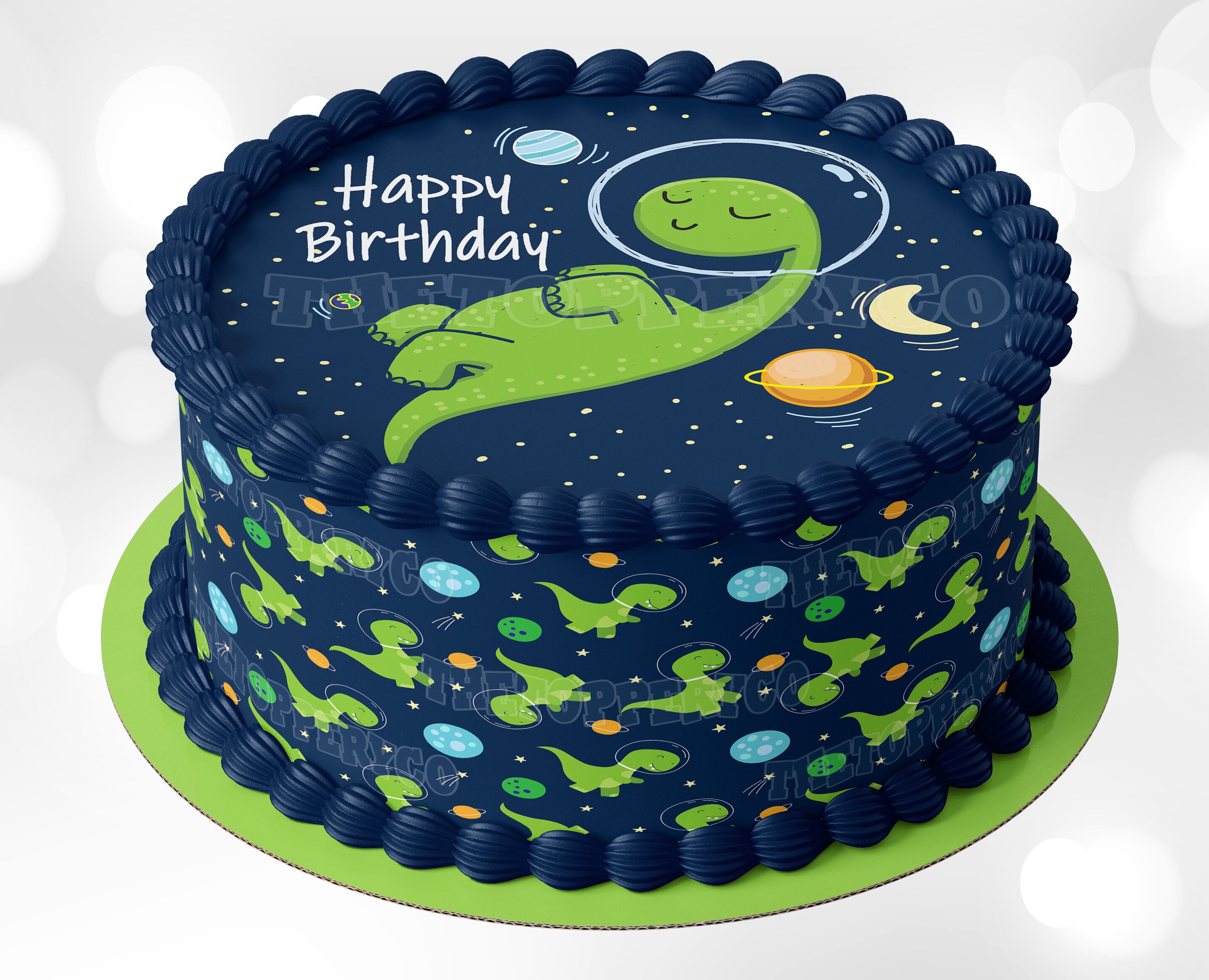 Outer Space Dinosaur Edible Round Cake Topper Cake Wraps or Outer Space Dinosaur Edible Round Cake Topper Cake Wraps or