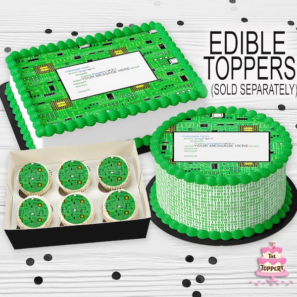 Computer Binary Code - Edible Toppers Round Rectangle Cake Wraps Cookie Cupcake Chocolate Strawberry Macaron Birthday Decoration