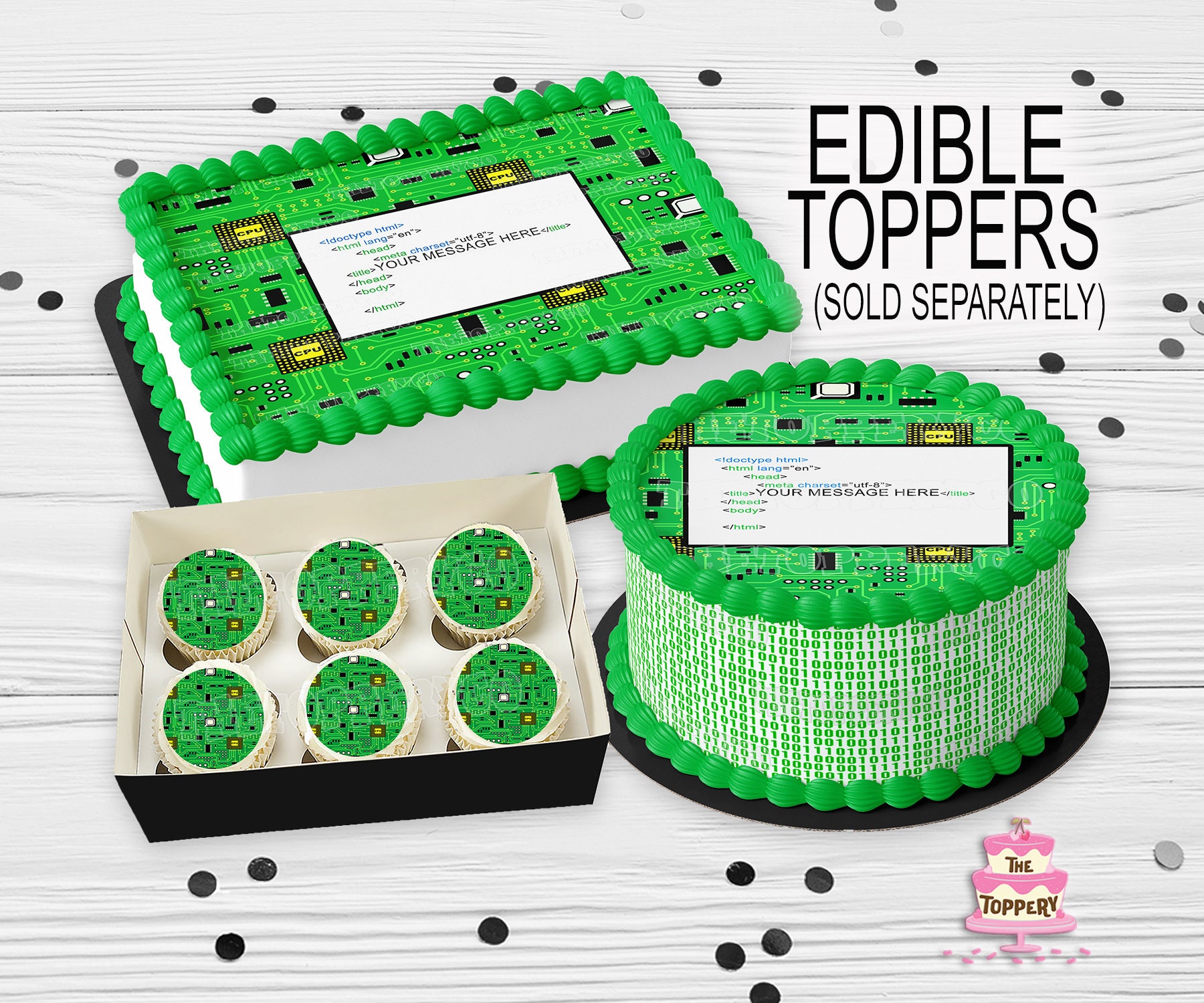 Computer Binary Code - Edible ICING Toppers, Round, Rectangle, Cake Wraps, Cookie, Cupcake, Chocolate, Strawberry, Macaron, Birthday, Party