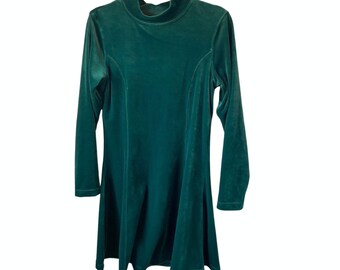 Vintage Women’s Velvet Emerald Green Fit and Flare Dress Size Small 80s 90s