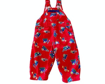 Vintage Toddler Baby Kids Osh Kosh B’Gosh Red Corduroy Mouse Construction Overalls Size 18 Months