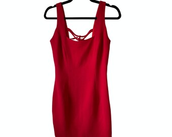 Vintage Andrea Polizzi for Rex Lester Red Cocktail Dress with Criss Cross Back Size 6