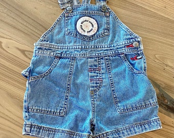 Vintage Toddler Kids Esprit Denim Jean Shortalls Overalls Size 2T 90’s Fashion Summer