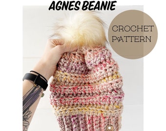Agnes Crochet Beanie Pattern - Digital Pattern - Adult Beanie - Beginner Crochet Pattern - Wool Ease Thick & Quick, Crochet, Pattern