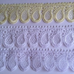 1 3 5 yds WHITE OFF LIGHT Gelbe Spitzenborte 48mm 50mm breit Bestickte Guipure-Borte Cardmaking Hochzeit Wohnkultur Nähen Handwerk Projekte