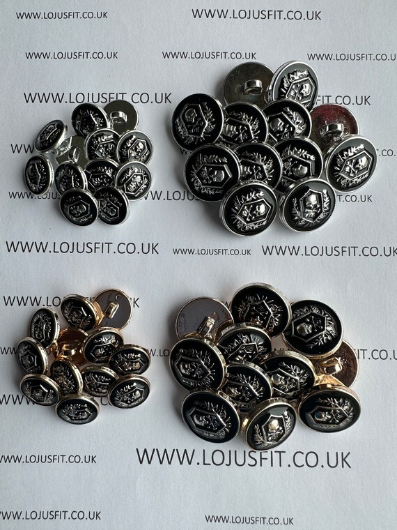 6-Pack Punk Skull Shank Buttons - 15mm To 25mm Metal Alloy, Black & Gunmetal For DIY Crafts